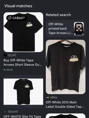 Off-White Black Short Sleeve Tee with Beige Tape Logo